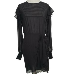 The Kooples Women Long Sleeve Black Cocktail Party Dress Formal Silk Size Medium